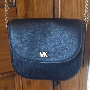 Michael Kors Leather Bag Deep Blue Black Gold Trim